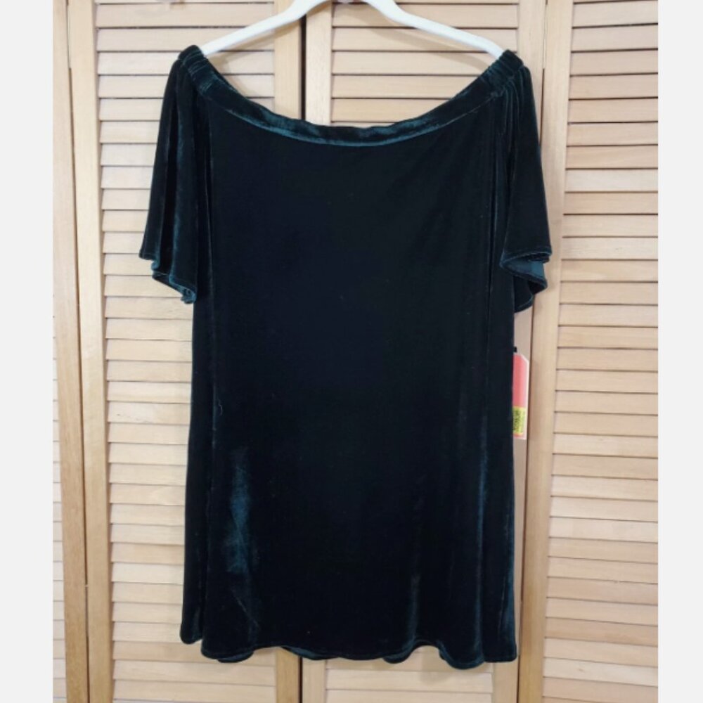 Gianni Bini Green Velvet Off-Shoulder Hope Tunic Dress M